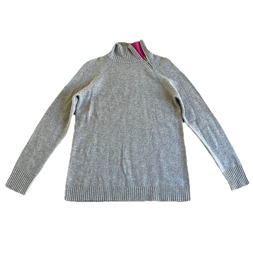Garnet Hill Gray 100% Cashmere Sweater Medium Long Sleeve Zip Neck Pullover